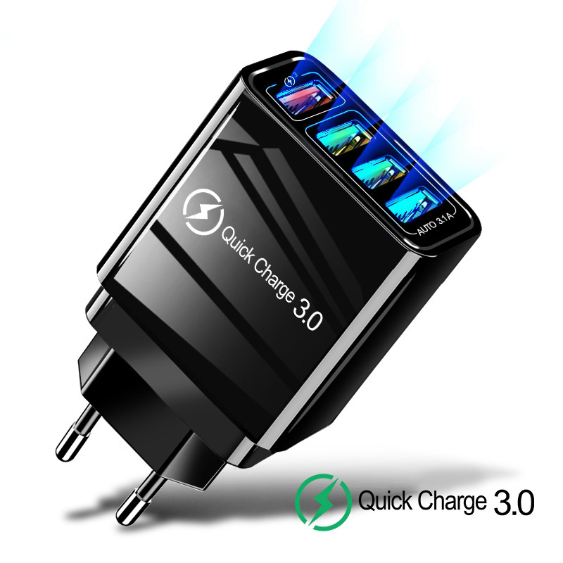 48W travel charger adapter 3.0 Quick USB Charger for Samsung iPhone Huawei US EU UK Plug Fast Wall Charger
