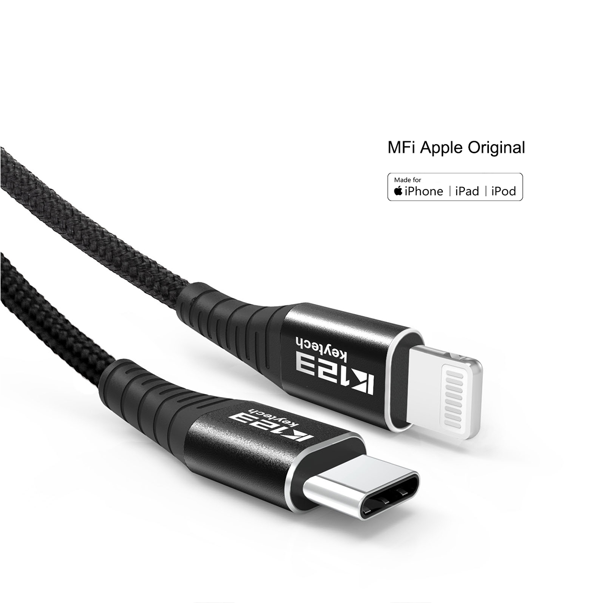 2 Pack iPhone Charger Lightning Cable 3ft 6ft Apple MFi Certified USB Cord 1M 2M K123 Keytech Black Braided USB Data Cable for iPhone Xs/Xs Max/XR/X/8/8 Plus/7/7 Plus/6/6 Plus/5 iPad 