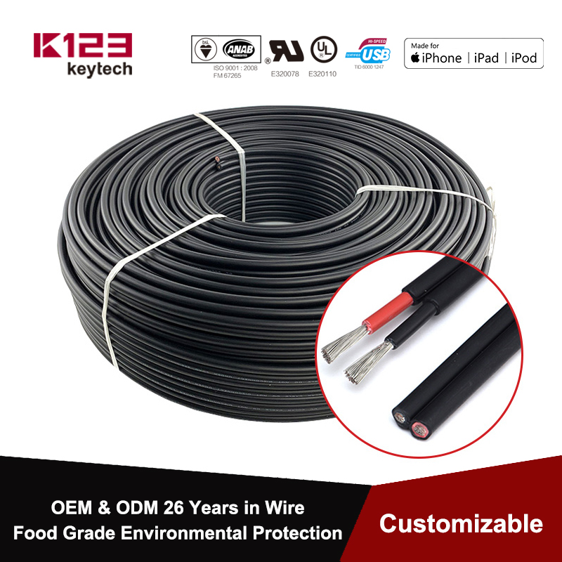 2Pin Solar Cable 14/12/10 AWG Double wire pv cable Red and black insulation Tinned copper Wire for Photovoltaic panel connection